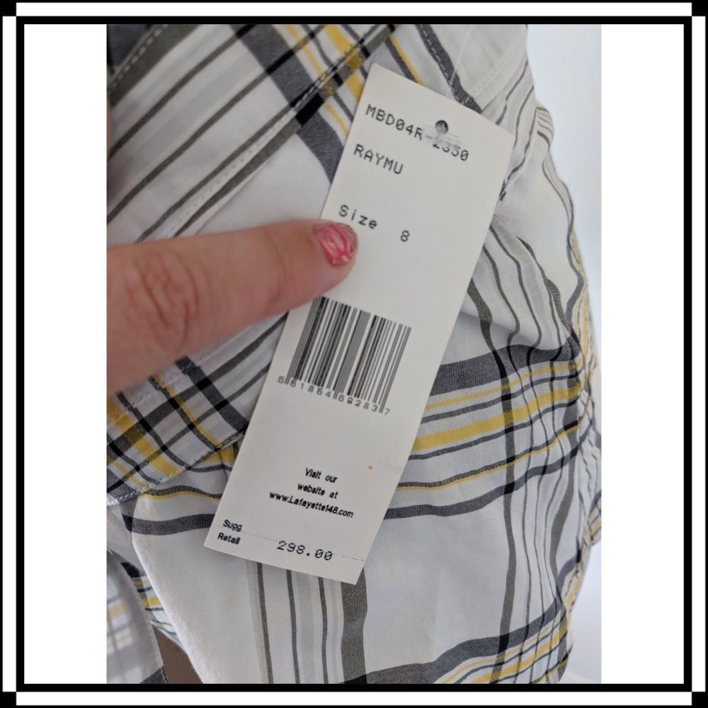 NWT! Lafayette 148 Plaid Blouse with Belt Sz 8 - Picture 4 of 8
